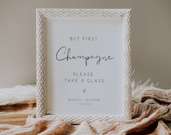 Wedding Champagne Sign, Minimalist Wedding Champagne Toast, Sparking Wine, Bar Sign, Editable Template, Instant Download, Templett #0031-51S
