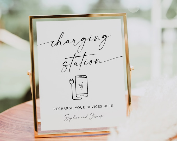 Charging Station Sign, Wedding Charging Station, Phone Charging, Power Bar Sign, Charge Device, Modern Wedding, Editable, 8x10 #0034W-37S