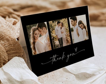 Wedding Photo Thank You Card, Classic Black, Flat and Folded Thank You Card Template, Editable, Instant Download, Templett, 5x7 0034B-208TYC