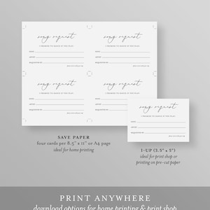 Minimalist Song Request Card, Printable Wedding DJ Request, Song ...