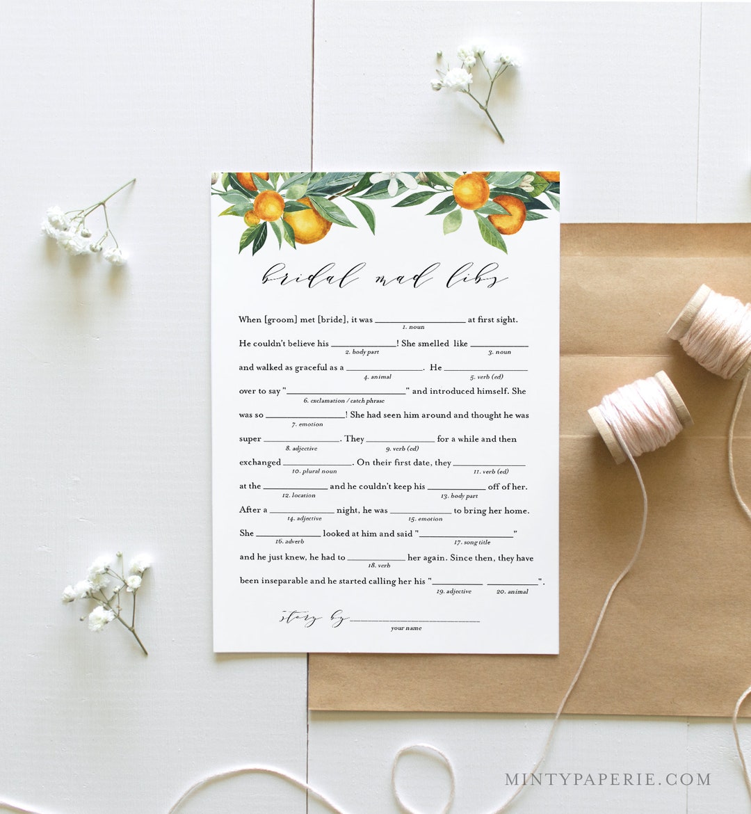 Mad Libs Bridal Shower Game Printable Summer Bridal Shower - Etsy