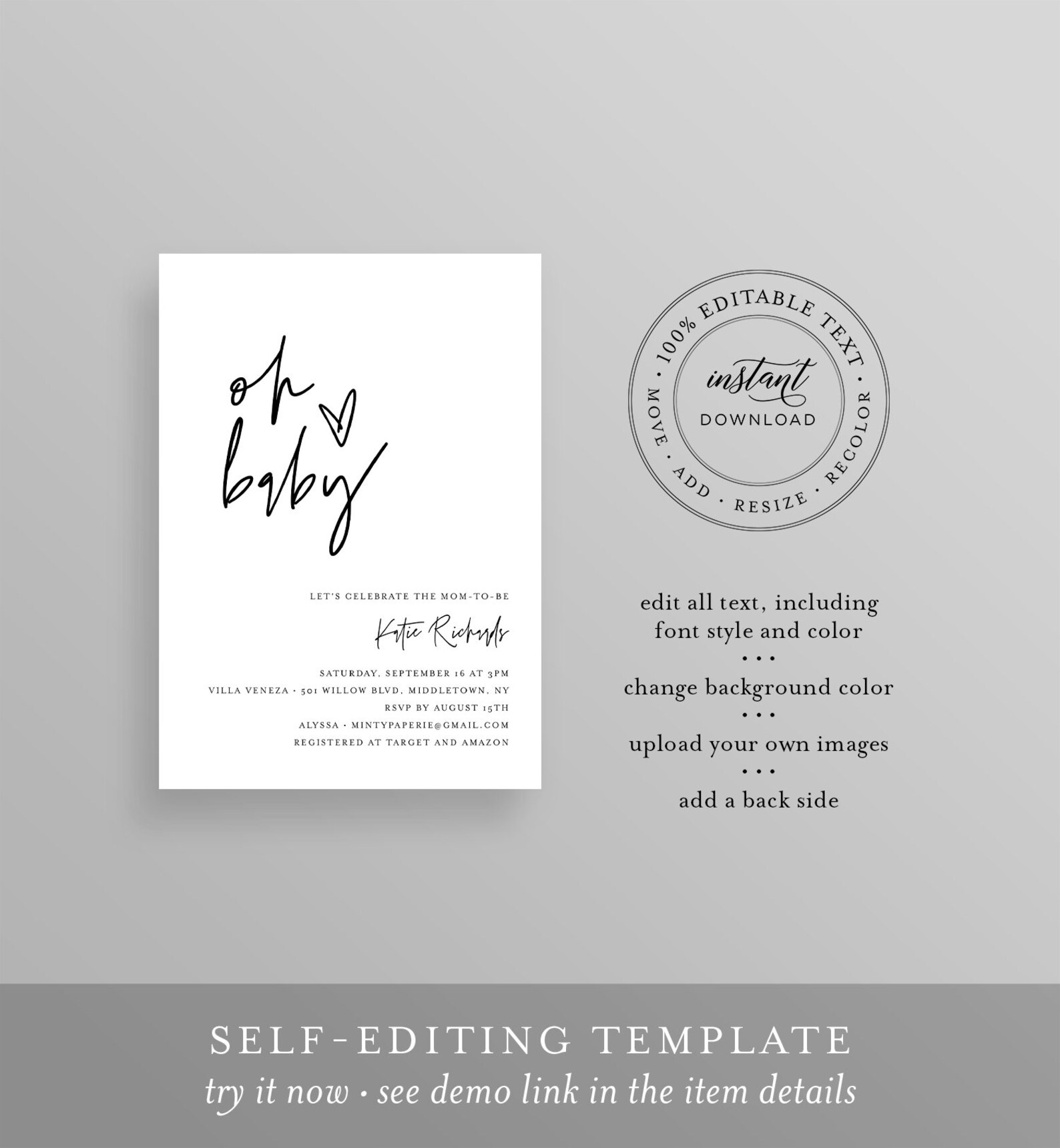 Minimalist Baby Shower Invitation Minimal Baby Shower Invite Etsy