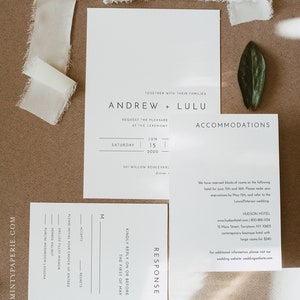 Modern Pocket Fold Wedding Invitation Set, Minimalist Invite & Enclosure Cards, Instant Download, 100% Editable Template, Templett 094PF image 2