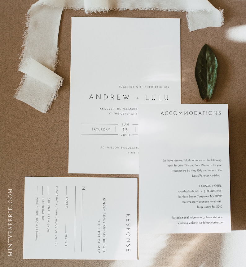 Modern Pocket Fold Wedding Invitation Set, Minimalist Invite & Enclosure Cards, Instant Download, 100% Editable Template, Templett 094PF image 2