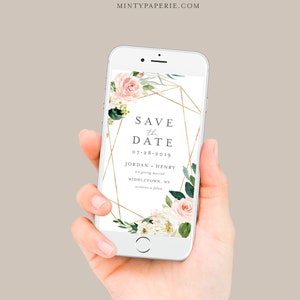 Save the Date, Blush Boho Floral Electronic Invitation, Evite, Digital, Text Invite, Editable Text, Templett, Instant Download #043-105SDD