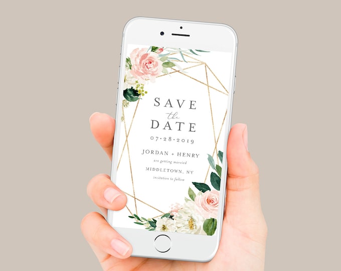 Save the Date, Blush Boho Floral Electronic Invitation, Evite, Digital, Text Invite, Editable Text, Templett, Instant Download #043-105SDD