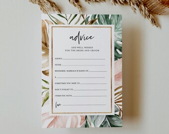 Tropical Advice Card Template, Wedding Well Wishes, Bridal Shower Insert, Editable Text, Printable, Instant Download, Templett #087-109AC