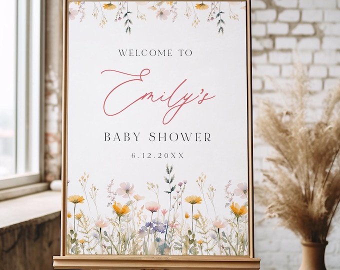 Wildflower Baby Shower Welcome Sign, Floral Bridal Shower Sign, Editable Template, Instant Download, 18x24, 24x36 #0067-368LS
