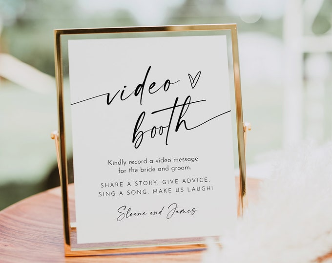 Video Booth Sign, Minimalist Wedding Guestbook Sign, Leave a Message, 100% Editable Template, Instant Download, Templett 8x10 #0034W-55S