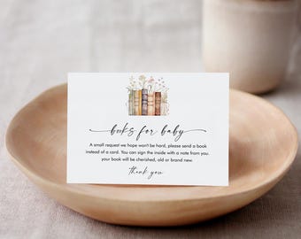 Books for Baby Card, Book Request, Gender Neutral Baby Shower Book Insert, Wildflower Books, Baby Library, Editable, Templett #0066-181BFB