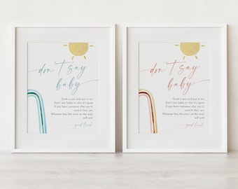 Don't Say Baby Clothespin Game, Minimalist Baby Shower Sign, Gender Neutral, Editable Template, Printable, Instant, Templett #0055-24BAG