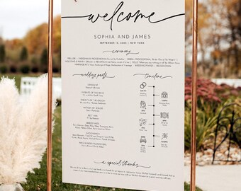 Wedding Program Sign, Wedding Icons, Minimal Modern Order of Service Poster, Editable Template, Instant, Templett 18x24, 24x36 #0032-183WP