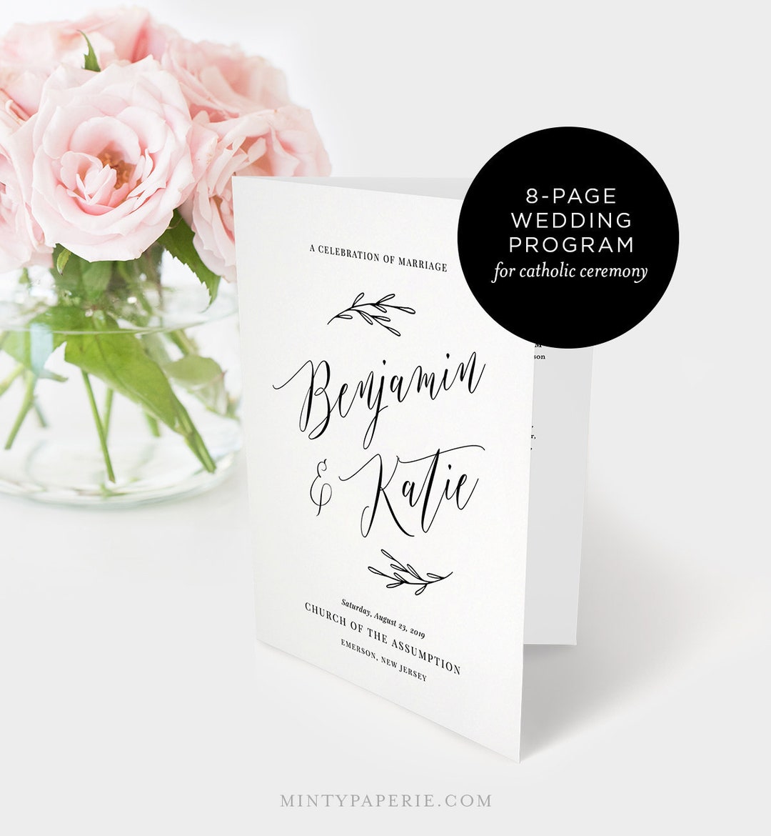 Catholic Wedding Program Template, Printable Order of Service, Folded