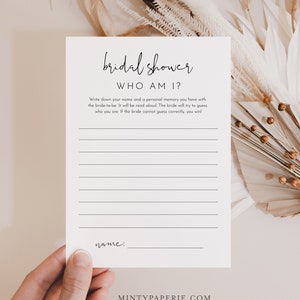 Who Am I Bridal Shower Game, Memory with the Bride, Minimalist Wedding Shower, Editable Template, Instant Download, Templett #0031-32BRG