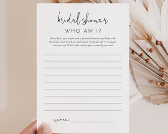 Who Am I Bridal Shower Game, Memory with the Bride, Minimalist Wedding Shower, Editable Template, Instant Download, Templett #0031-32BRG