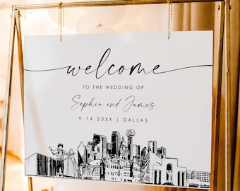 Dallas Welcome Sign, Texas City Skyline Wedding Sign, Printable Instant Download, Editable Template, Templett, 18x24, 24x36 #0047-353LS