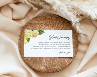 Lemon Books for Baby Card, Book Request, Citrus Summer Baby Shower Invitation Book Insert, 100% Editable Text, Instant Download #0027-130BFB