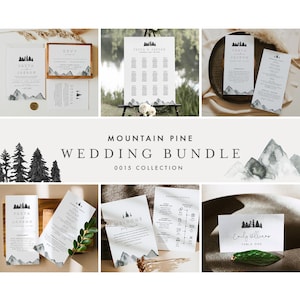 Mountain Pine Wedding Bundle, Rustic Wedding Essential Templates, Invitation Suite, Editable Text, Instant Download, Templett #0015-BUNDLE