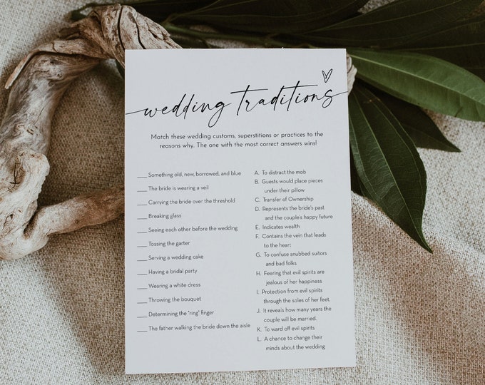 Wedding Traditions Bridal Shower Game Template, Minimalist Bridal Shower Printable, Editable Template, Instant Download Templett 0034W-24BRG