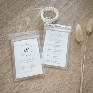 Modèle d'étiquette de carte-clé de salle de mariage, itinéraire, ordre du jour, poche de carte-clé moderne imprimable, mariage de destination, instantané, Templett #0026-107RKH