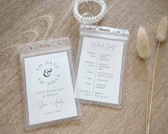 Wedding Room Key Card Tag Template, Itinerary, Agenda, Printable Modern Key Card Pocket, Destination Wedding, Instant, Templett #0026-107RKH