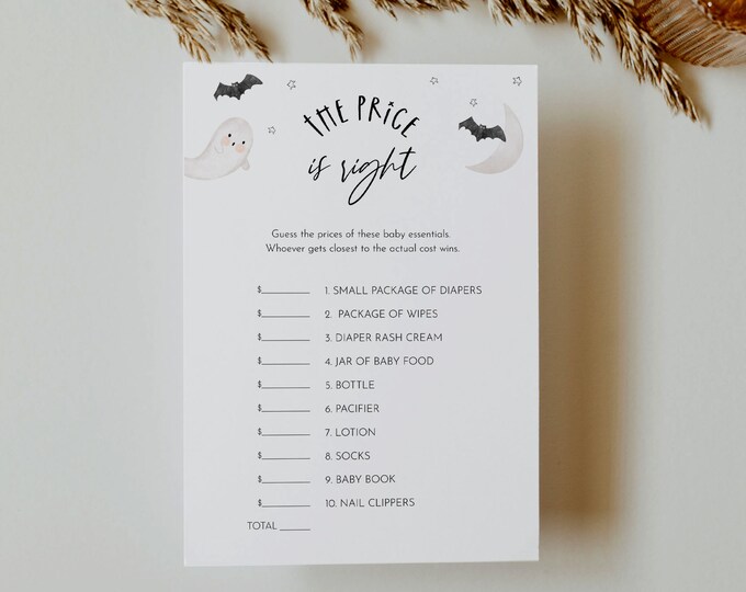 Halloween The Price Is Right Game Template, Printable Baby Shower Game, 100% Editable Text, Instant Download, Templett #066-384BASG