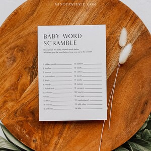 Baby Word Scramble Game, Printable Minimalist Baby Word Puzzle, Baby Shower Game, Editable Template, Instant Download 0026-236BASG image 1