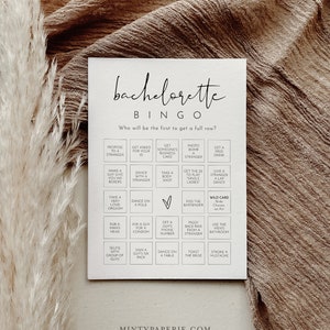 Bachelorette Bingo Game, Hen Party Game, Minimal, Dirty Bingo, Editable Template, Customize, Instant Download, Templett, 5x7 #0031-110BACH
