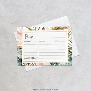 Tropical Recipe Card Template, Instant Download, 100% Editable Text ...