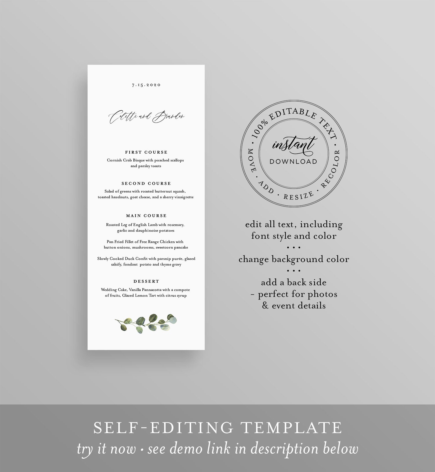 Wedding Menu Template Greenery Wedding Menu Card Printable DIY Menu wedding-menu-template-greenery-wedding-menu-card-printable-diy-menu