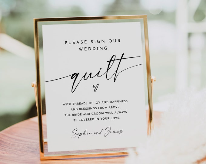 Quilt Guest book Sign, Sign Our Wedding Quilt Guestbook, Editable Template, Minimalist Sign, Instant Download, Templett, 8x10 #0034W-73S