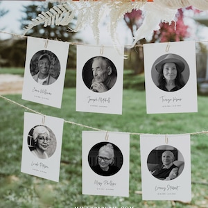 In Loving Memory Sign en Memorial Photo Cards, bewerkbare tekst en afbeelding uploaden, minimalistische bruiloft Memorial Sign, Templett #0009-104LMC
