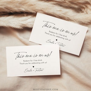 Boleto de bebida de boda, Tarjeta de bebida gratis, Vale de bebida de barra de boda minimalista, Token, Plantilla editable, Descarga instantánea, Templett 0024-104DT