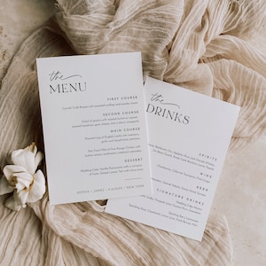 Dinner and Drink Menu Template, druckbare moderne Hochzeitsempfang/Bar-Menü-Karte, 100% bearbeitbar, Instant, Templett, 5x7 #0032-223WM
