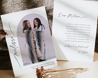 Modern Photo Bridesmaid Proposal Card, Arch Will You Be My Bridesmaid, Maid of Honor, 100% Editable, Printable Instant Download #0032-112BMB