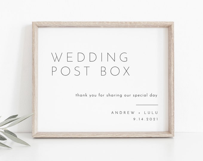 Wedding Post Box Sign, Wedding Card Sign, Minimalist Modern Postbox, Editable Template, Printable, Instant Download, Templett 8x10 #094-23S