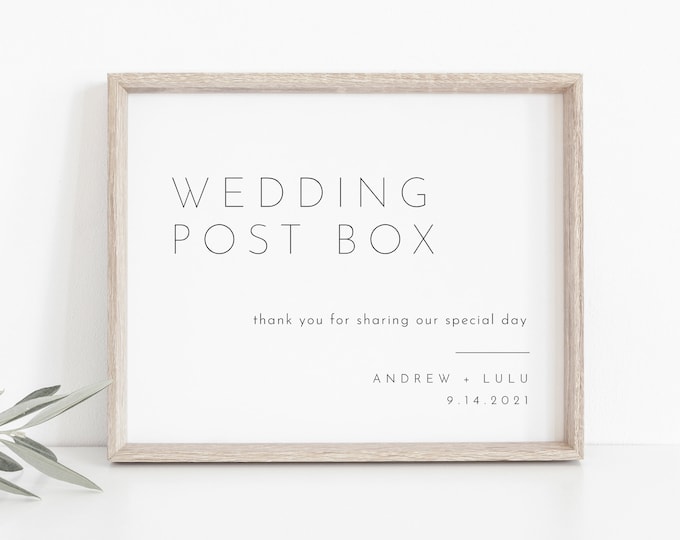 Wedding Post Box Sign, Wedding Card Sign, Minimalist Modern Postbox, Editable Template, Printable, Instant Download, Templett 8x10 #094-23S