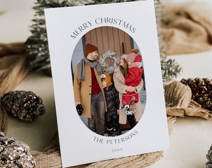 Photo Holiday Card Template, Editable Text, Add Your Photo, Change Color, Arch Family Christmas Card, Instant Download, Templett  #124HP