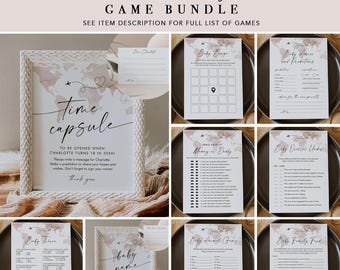 Adventure Baby Shower Game Bundle, 29 Games, World Map, Travel Theme Baby Shower, Editable Template, Instant Download, Templett #0039-BBGB