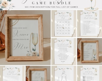 Pearls and Prosecco Bridal Shower Game Bundle, 36 Games, Brunch and Bubbly Wedding Shower Game, Editable Templates, Templett #0065-BGB