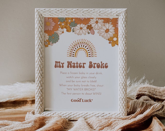 My Water Broke Game, Printable Retro Groovy Baby Shower, Frozen Baby Game, Ice Cube, Editable, Instant Download, Templett #050-338BASG
