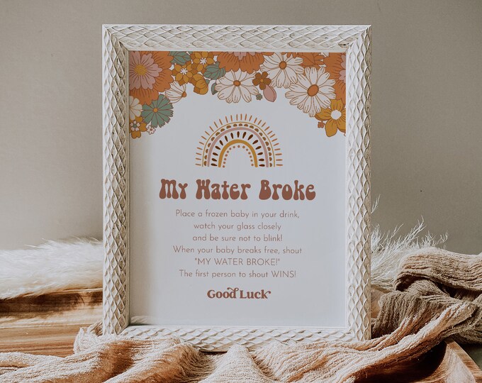 My Water Broke Game, Printable Retro Groovy Baby Shower, Frozen Baby Game, Ice Cube, Editable, Instant Download, Templett #050-338BASG