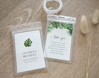 Wedding Room Key Card Tag Template, Printable Tropical Palms Key Card Pocket, Destination Wedding, Instant Download, Templett #083-102RKH