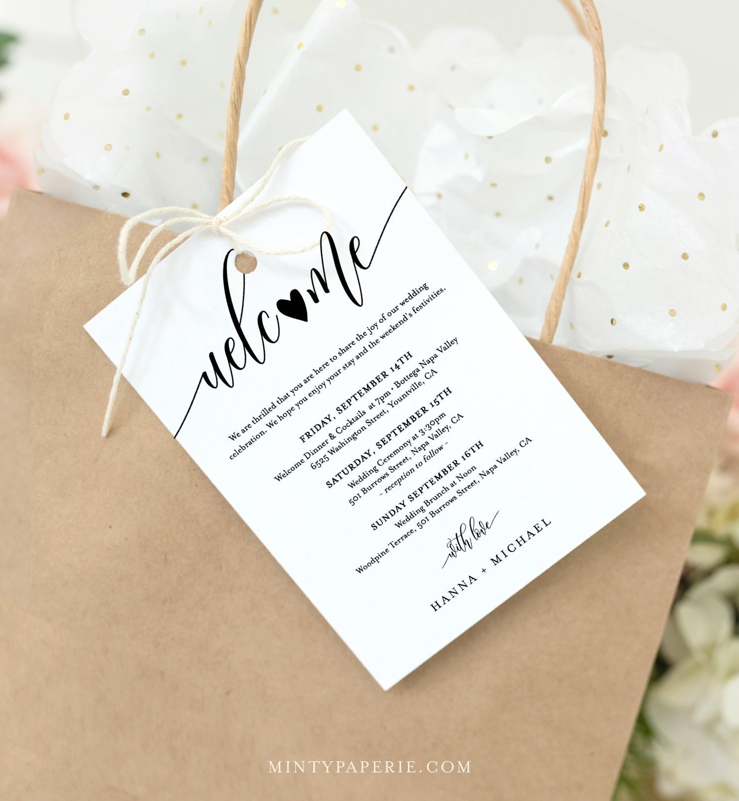 Gold Wedding Welcome Bag Note Welcome Bag Letter Wedding 