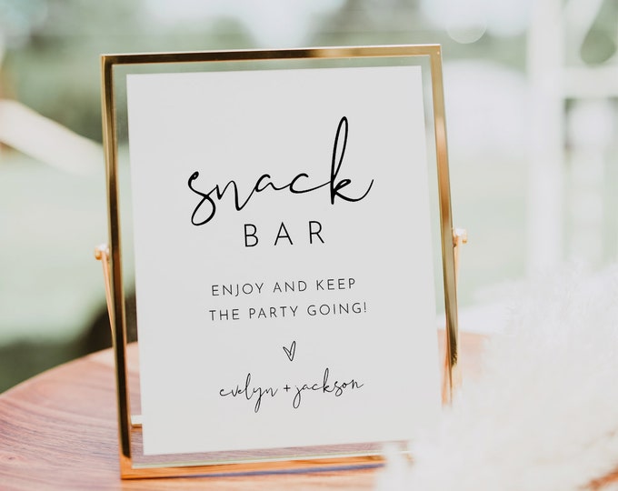 Snack Bar Sign, Late Night Snacks, Minimalist Wedding Sign, Nibbles, Nosh, Editable Template, Instant Download, Templett, 8x10 #0031-57S