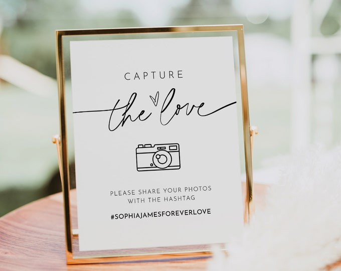 Wedding Hashtag Sign, Social Media Sign, Capture the Love, Editable Template, Instagram Sign, Instant Download, Templett, 8x10 #0032-16S