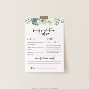 Carte de prédictions et de conseils pour bébé, jeu de baby shower succulent imprimable, texte 100 % modifiable, conseils pour bébé DIY, TÉLÉCHARGEMENT INSTANTANÉ #075-149BG