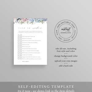 May include: A printable wedding game card with a succulent floral design at the top. The card features the text "Over or Under" and includes a series of questions with checkboxes. The card also has a circular stamp with the words "Instant Download".