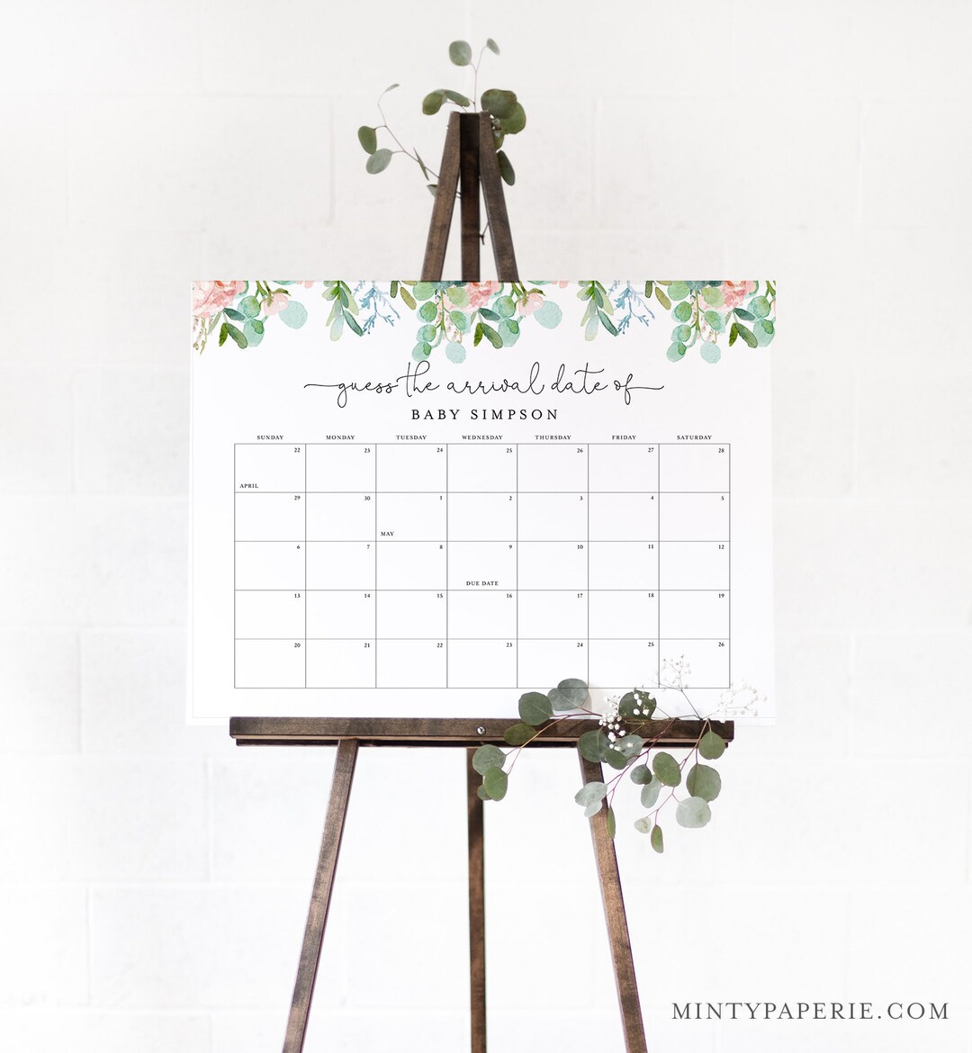 Guess the Birthday Baby Shower Game, Baby Due Date Sign, Baby Calendar ...