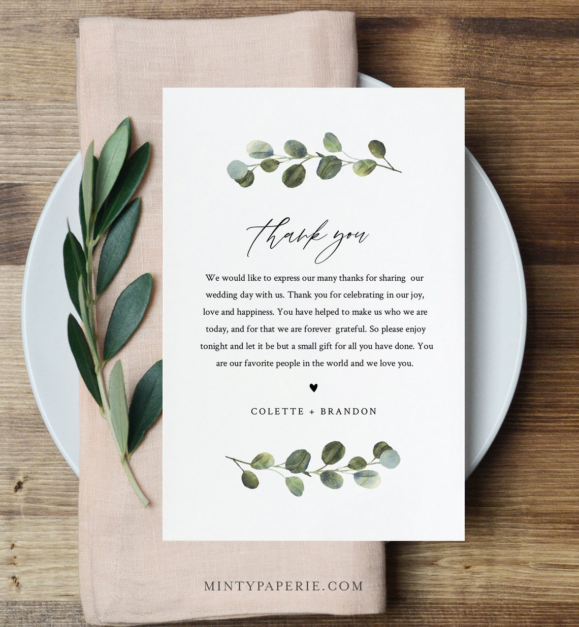 Thank You Letter Template, Wedding Reception Thank You Note, Instant